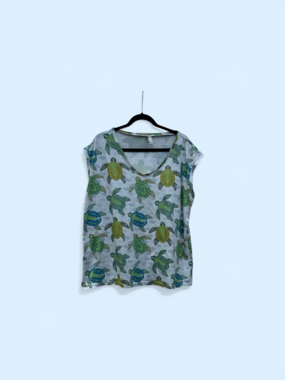 Nora Cora Sea Turtle Print White Short Sleeve Tee Top XL